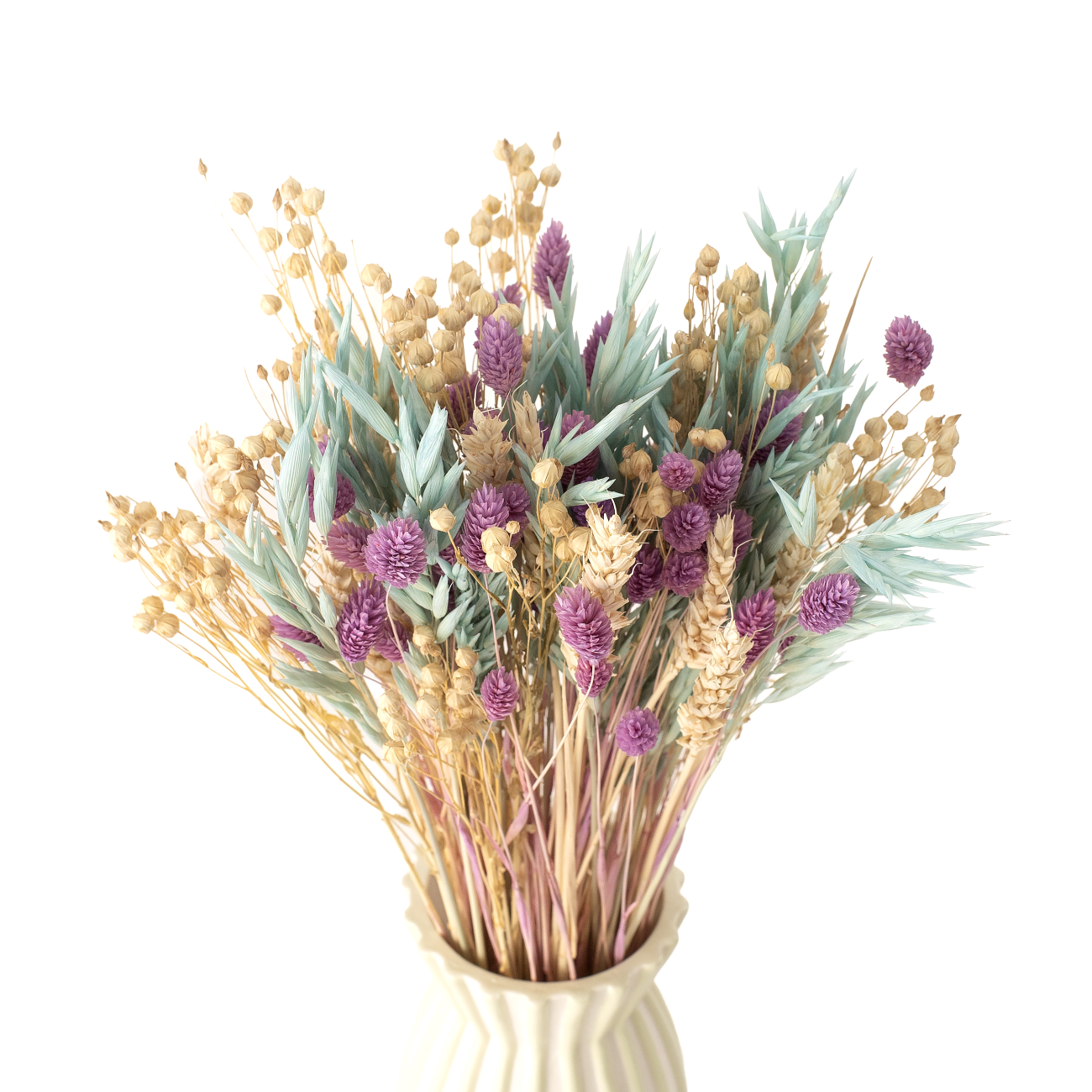 Bukiet suszonych kwiatów Mint&Violet - pszenica, len , phalaris 