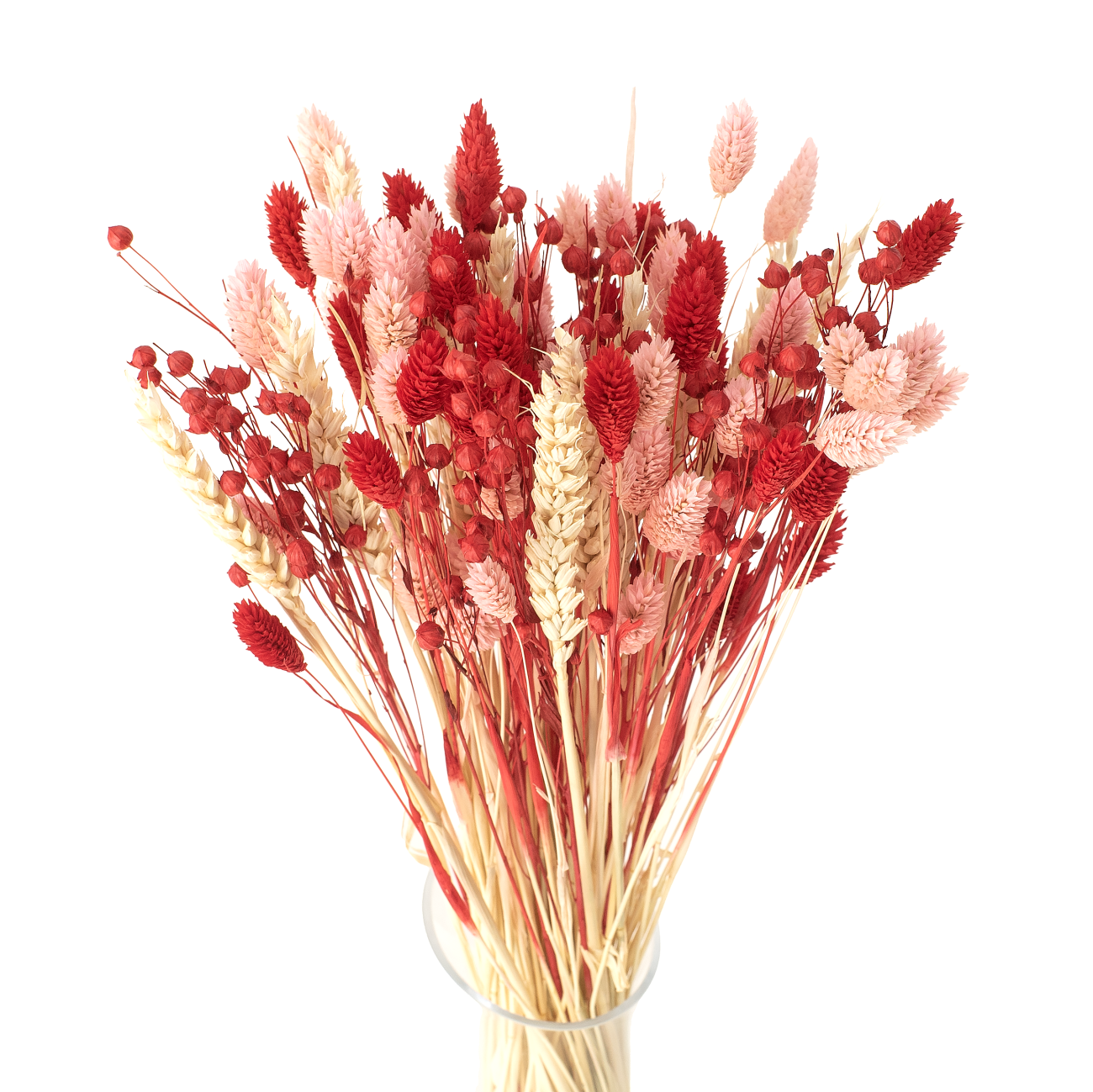 Bukiet suszonych kwiatów Red&Pink - pszenica, len , phalaris 