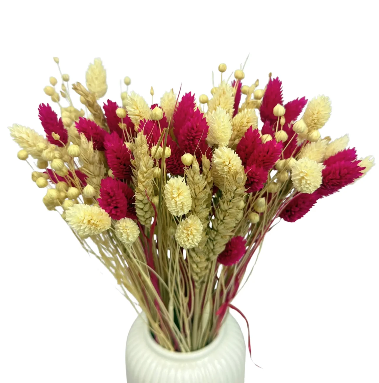 Bukiet suszonych kwiatów Natural&Fuchsia - pszenica, len , phalaris