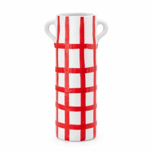 Wazon ceramiczny w czerwoną kratę